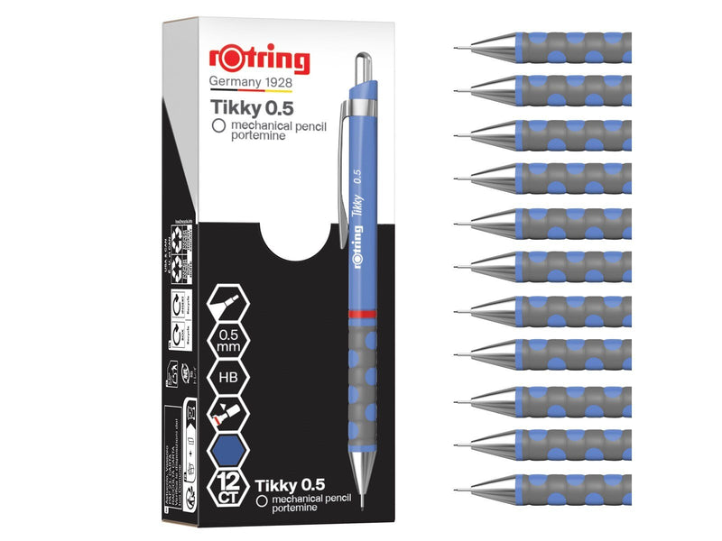 Rotring Tikky Mechanical Pencil | HB 0.5 mm | Iris (blue) Barrel | Lightweight with Rubberised Grip | 12 Count