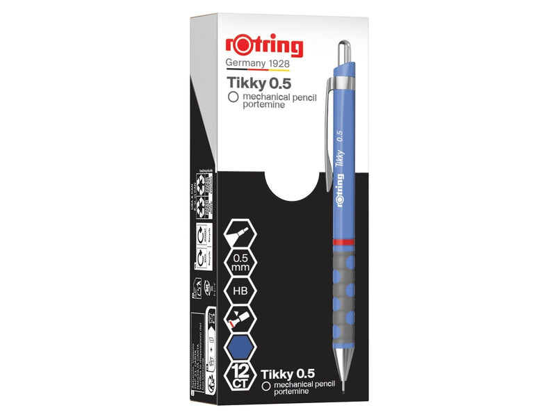 Rotring Tikky Mechanical Pencil | HB 0.5 mm | Iris (blue) Barrel | Lightweight with Rubberised Grip | 12 Count