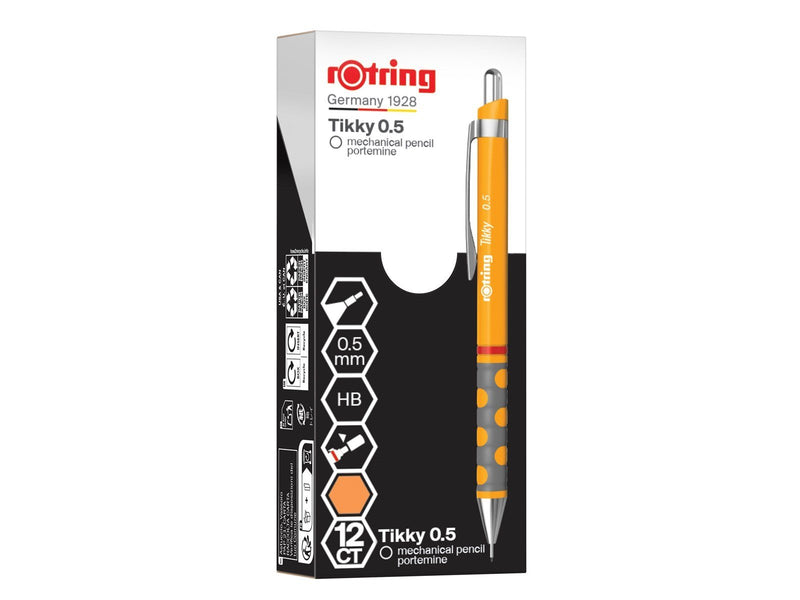 Rotring Tikky Mechanical Pencil | HB 0.5 mm | Marigold (orange) Barrel | Lightweight with Rubberised Grip | 12 Count