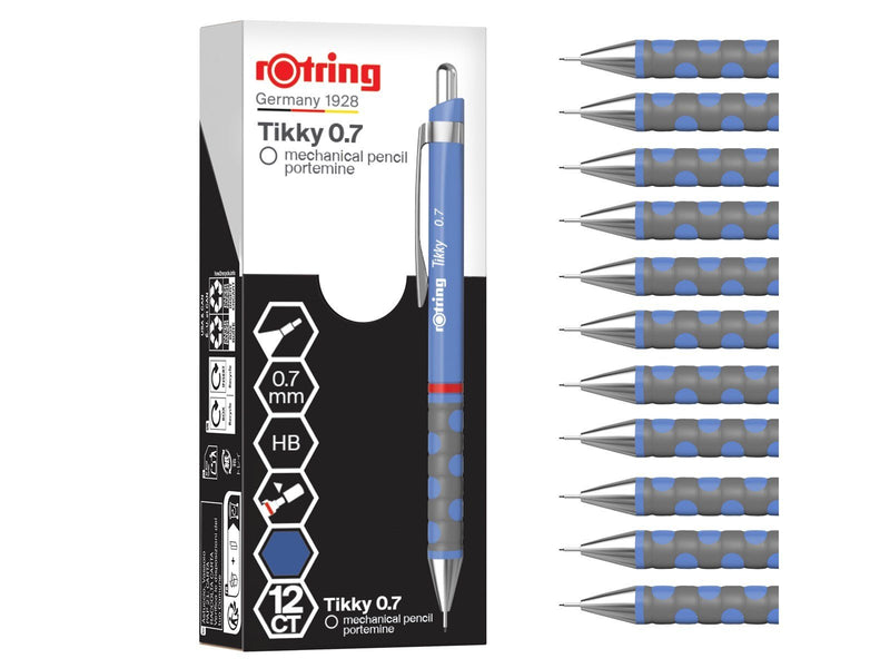 Rotring Tikky Mechanical Pencil | HB 0.7 mm | Iris (blue) Barrel | Lightweight with Rubberised Grip | 12 Count