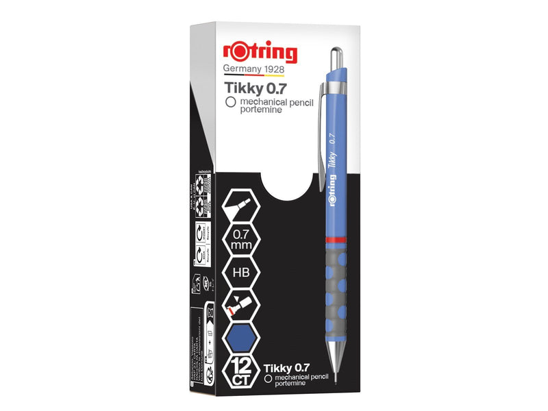 Rotring Tikky Mechanical Pencil | HB 0.7 mm | Iris (blue) Barrel | Lightweight with Rubberised Grip | 12 Count