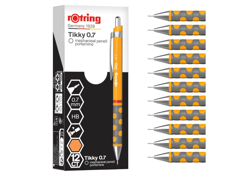 Rotring Tikky Mechanical Pencil | HB 0.7 mm | Marigold (orange) Barrel | Lightweight with Rubberised Grip | 12 Count