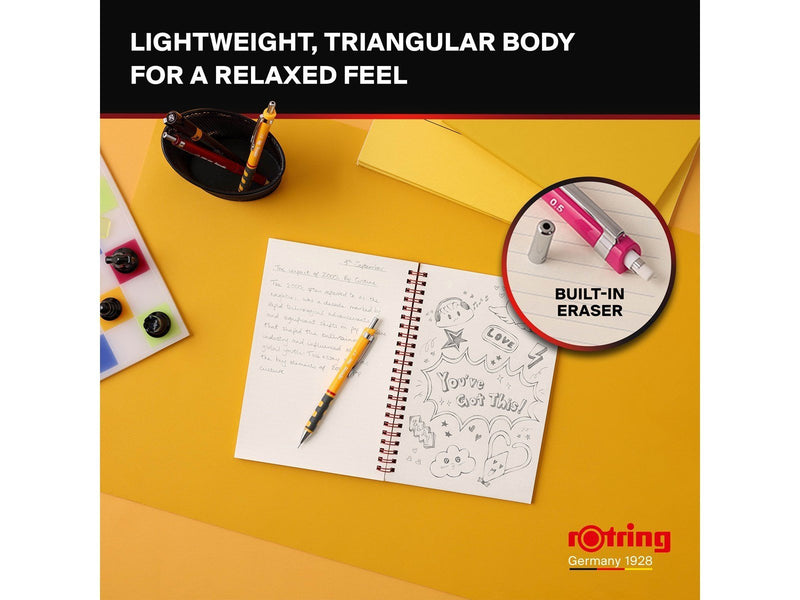 Rotring Tikky Mechanical Pencil | HB 0.7 mm | Marigold (orange) Barrel | Lightweight with Rubberised Grip | 12 Count