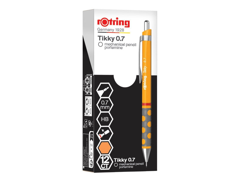 Rotring Tikky Mechanical Pencil | HB 0.7 mm | Marigold (orange) Barrel | Lightweight with Rubberised Grip | 12 Count
