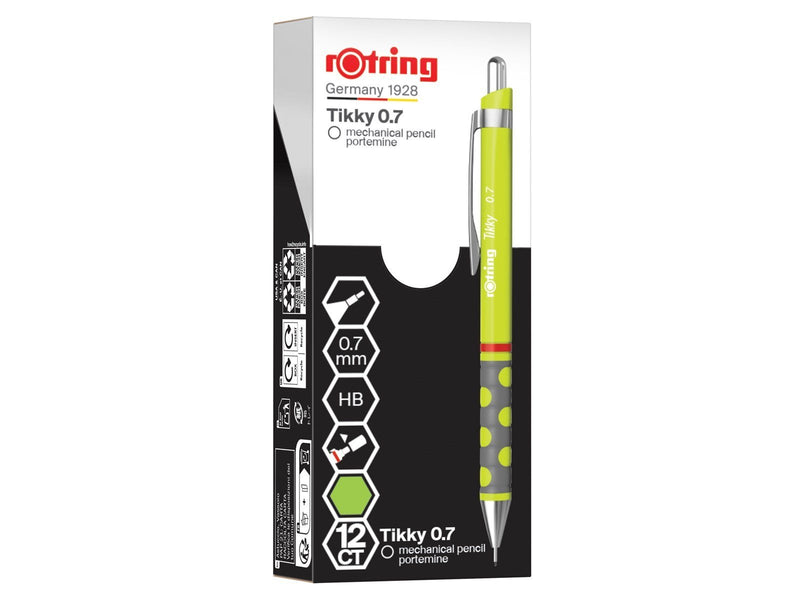 Rotring Tikky Mechanical Pencil | HB 0.7 mm | Spidermum (lime) Barrel | Lightweight with Rubberised Grip | 12 Count