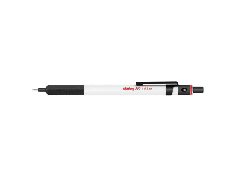 Rotring 500 Mechanical Pencil | 0.5mm HB Lead | White hexagonal plastic barrel and non-slip textured metal grip