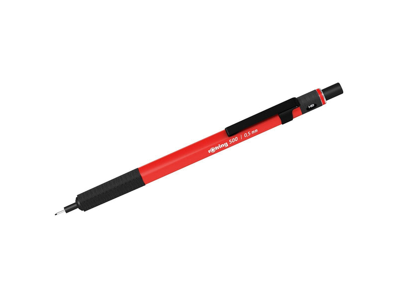 Rotring 500 Mechanical Pencil | 0.5mm HB Lead | Red hexagonal plastic barrel and non-slip textured metal grip