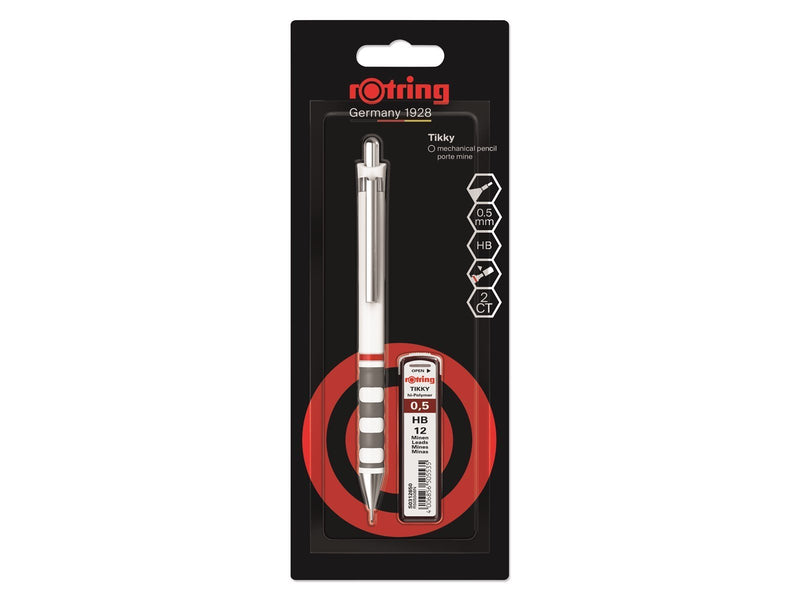 Rotring Tikky Mechanical Pencil Set | 0.5 mm | Lead Refills | White Barrel