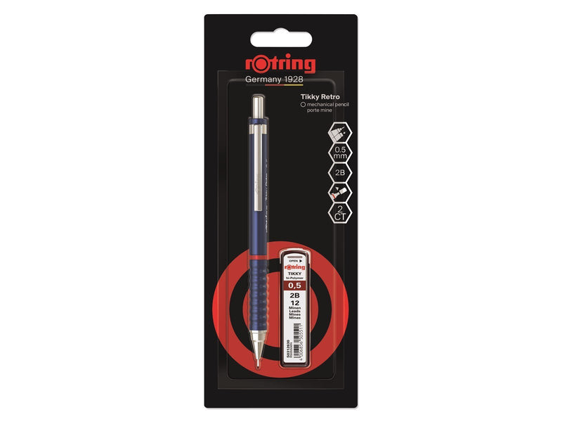 Rotring Tikky Retro Mechanical Pencil Set | 2B lead 0.5 mm | Blue Barrel