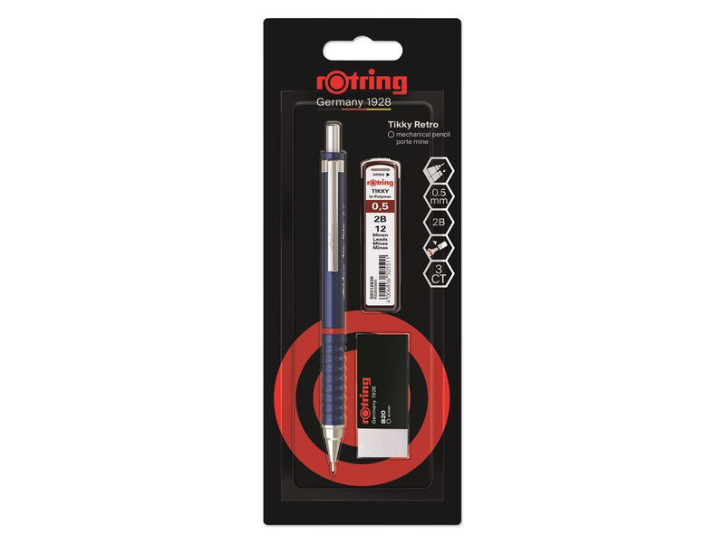 Rotring Tikky Retro Mechanical Pencil & Eraser Set | 2B lead 0.5 mm | Blue Barrel