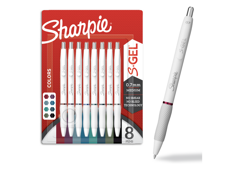 Sharpie S-Gel | Gel Pens for Writing | Medium Point (0.7mm) | Assorted Ink Colours | White Pearl Barrels | 8 Count