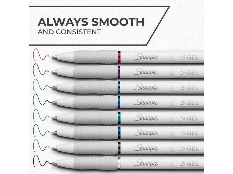 Sharpie S-Gel | Gel Pens for Writing | Medium Point (0.7mm) | Assorted Ink Colours | White Pearl Barrels | 8 Count