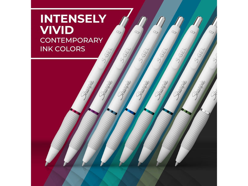 Sharpie S-Gel | Gel Pens for Writing | Medium Point (0.7mm) | Assorted Ink Colours | White Pearl Barrels | 8 Count