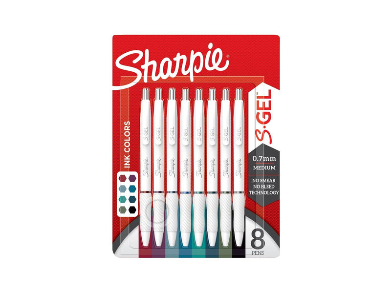 Sharpie S-Gel | Gel Pens for Writing | Medium Point (0.7mm) | Assorted Ink Colours | White Pearl Barrels | 8 Count