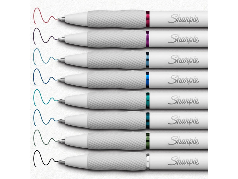 Sharpie S-Gel | Gel Pens for Writing | Medium Point (0.7mm) | Assorted Ink Colours | White Pearl Barrels | 8 Count