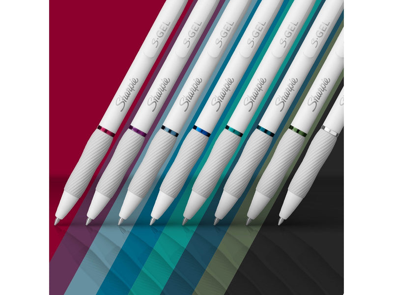 Sharpie S-Gel | Gel Pens for Writing | Medium Point (0.7mm) | Assorted Ink Colours | White Pearl Barrels | 8 Count