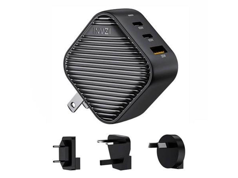 INVZI Wall Charger – 2x USB-C + USB 65W EU/UK/AU/US – Black