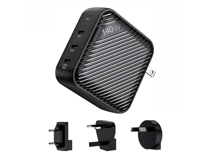 INVZI Wall Charger – 3x USB-C 140W EU/UK/AU/US – Black