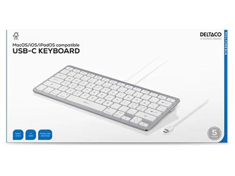 Deltaco USB-C Keyboard for iOS/MacOS - Tastatur - Ohne Ziffernblock - Nordisch - Silber