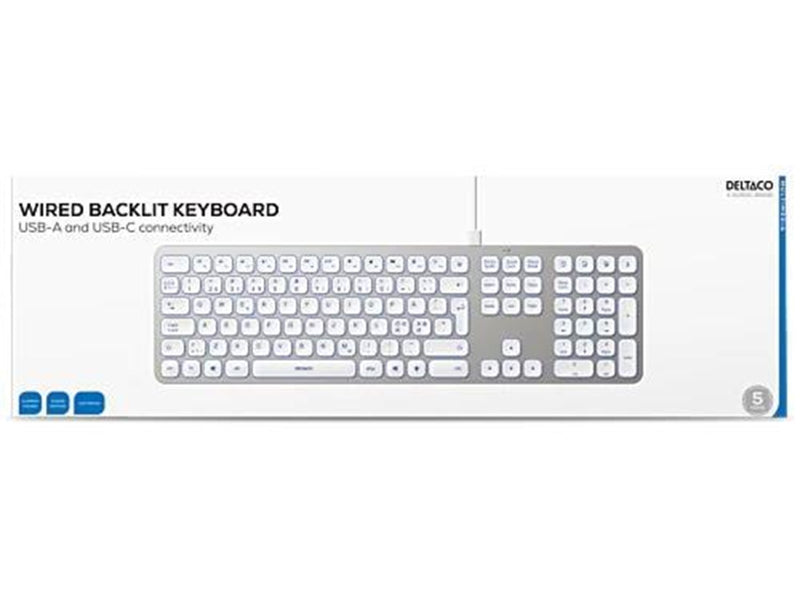 Deltaco Aluminium Keyboard - Tastaturen - Nordisch - Silber