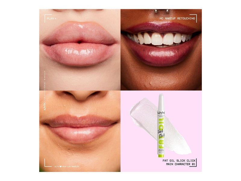 NYX Professional Makeup Fat Oil Slick Click - shiny lip balm - main character (clear with pink pearl) (01) - high shine