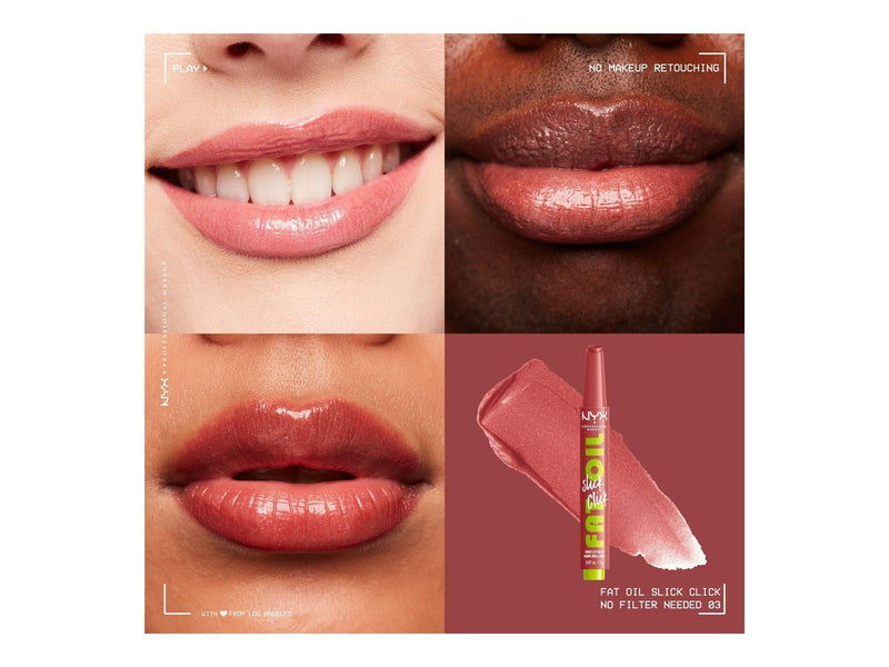 NYX Professional Makeup Fat Oil Slick Click - shiny lip balm - no filter needed (pink pearl nude) (03) - high shine