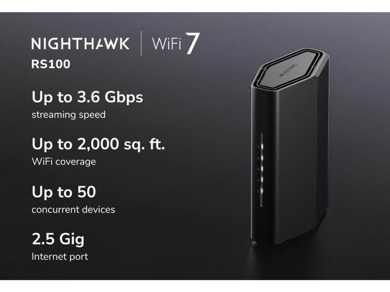 Netgear Nighthawk WiFi 7 Router RS100 3.6 Gbps - Wireless router 802.11a/b/g/n/ac/ax/be (Wi-Fi 7)