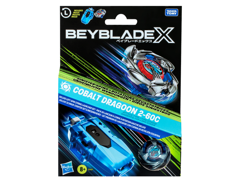 Beyblade X Cobalt Dragoon 2-60C Deluxe Left-Spin String Launcher Set