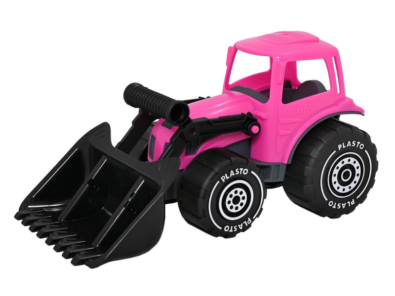 Plasto  Tractor with frontloader. Pink. 32 cm