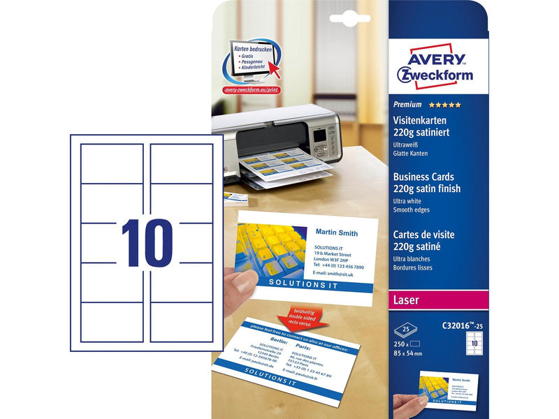 Avery Business cards white satin finish double-sided print 220g Quick & Clean™