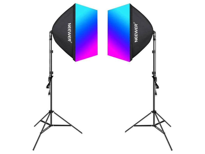 Neewer Kit NK800 - Two Softboxes RGB Bulbs 24W (2700-6500K) Tripods Barndoors