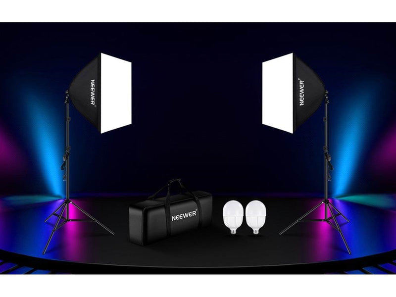 Neewer Kit NK800 - Two Softboxes RGB Bulbs 24W (2700-6500K) Tripods Barndoors
