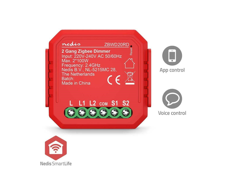 Nedis SmartLife Switch Zigbee 3.0 2x100 W Terminal connection Red
