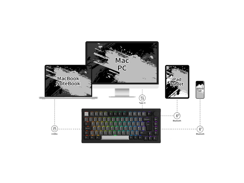 Akkogear 5075B Plus-S Black & Silver - V3 Blue Pro - Gaming Tastaturen - ohne Numpad - Universal - Schwarz