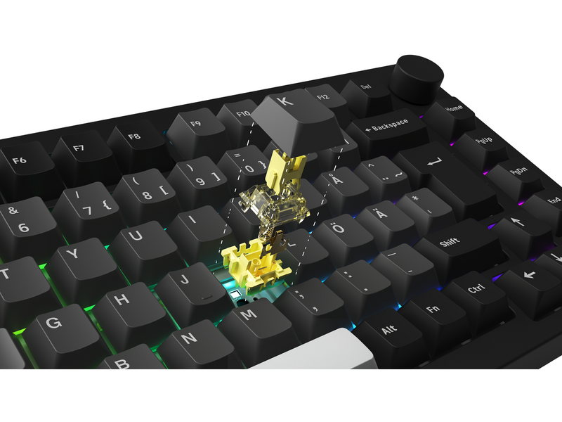 Akkogear 5075B Plus-S Black & Silver - V3 Yellow Pro - Gaming Tastaturen - ohne Numpad - Universal - Schwarz