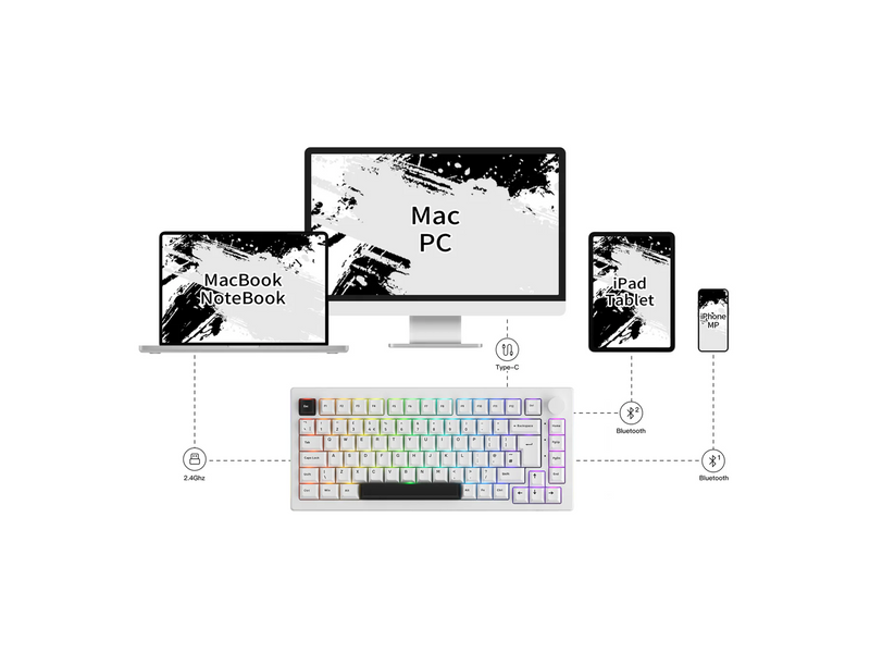 Akkogear 5075B Plus-S Black on White - V3 Blue Pro - Gaming Tastaturen - ohne Numpad - Universal - Weiss