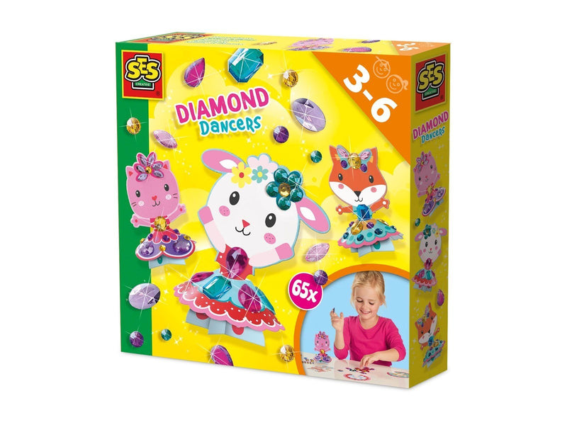 SES Creative Diamond Dancers - Craft Kit to Make Paper Dancing Dolls - Decorate with 65 Diamond Stickers