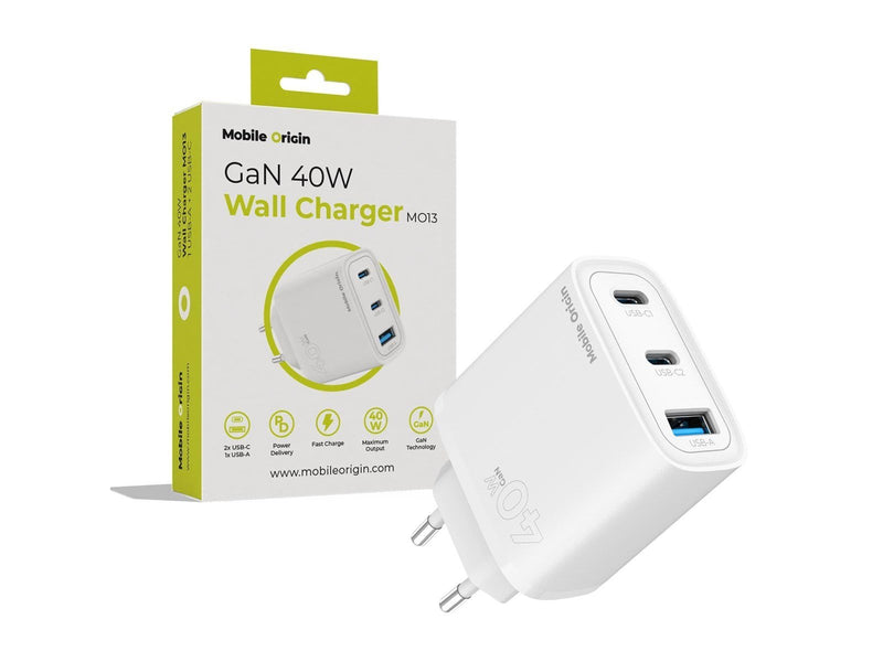 Mobile Origin GaN 40W Wall Charger MO13 1 USB-A + 2 USB-C
