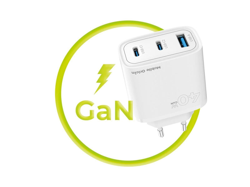 Mobile Origin GaN 40W Wall Charger MO13 1 USB-A + 2 USB-C