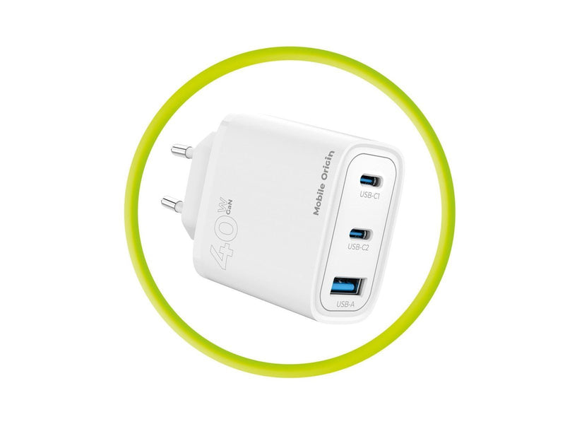 Mobile Origin GaN 40W Wall Charger MO13 1 USB-A + 2 USB-C