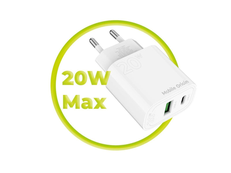 Mobile Origin PD20W Wall Charger MO12 1 USB-A + 1 USB-C