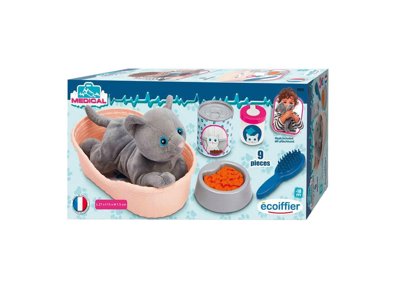 Ecoiffier - Cuddly Toy Cat with Cat Basket Playset 9 pcs.