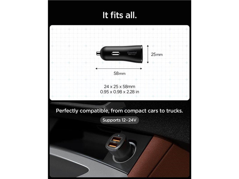 Spigen Essential 30W Car Charger EV302 - Black