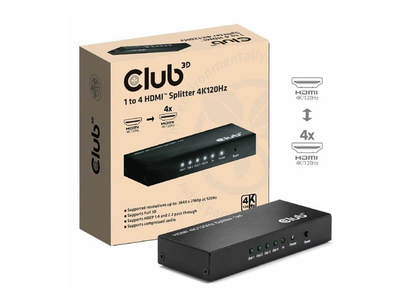 Club 3D CSV-1385 - video/audio splitter - 1 to 4 4K120Hz - 4 ports