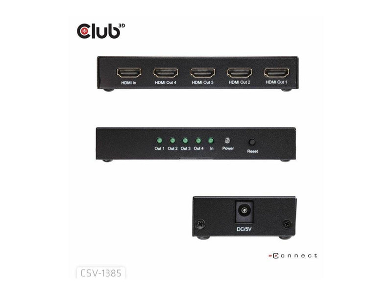 Club 3D CSV-1385 - video/audio splitter - 1 to 4 4K120Hz - 4 ports