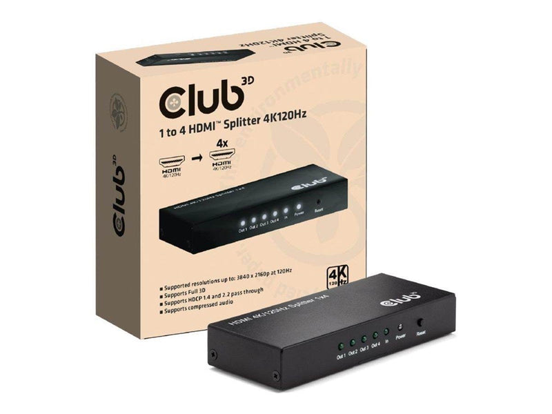 Club 3D CSV-1385 - video/audio splitter - 1 to 4 4K120Hz - 4 ports