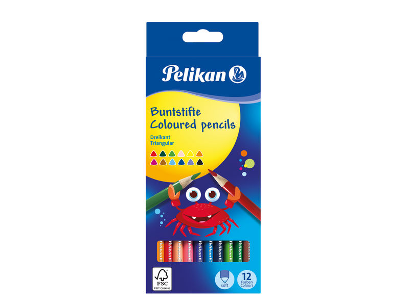Pelikan Buntstifte Set, dreieckig, 12 Farben