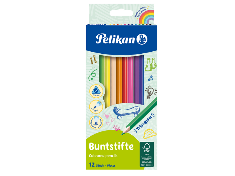 Pelikan Buntstifte Set, dreieckig, 12 Farben