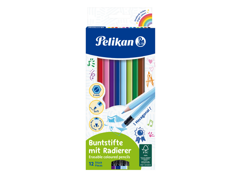 Pelikan Buntst./12 radierbar, sechskant,FSC