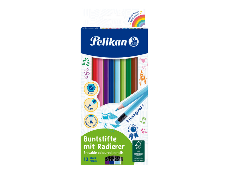 Pelikan Buntst./12 radierbar, sechskant,FSC